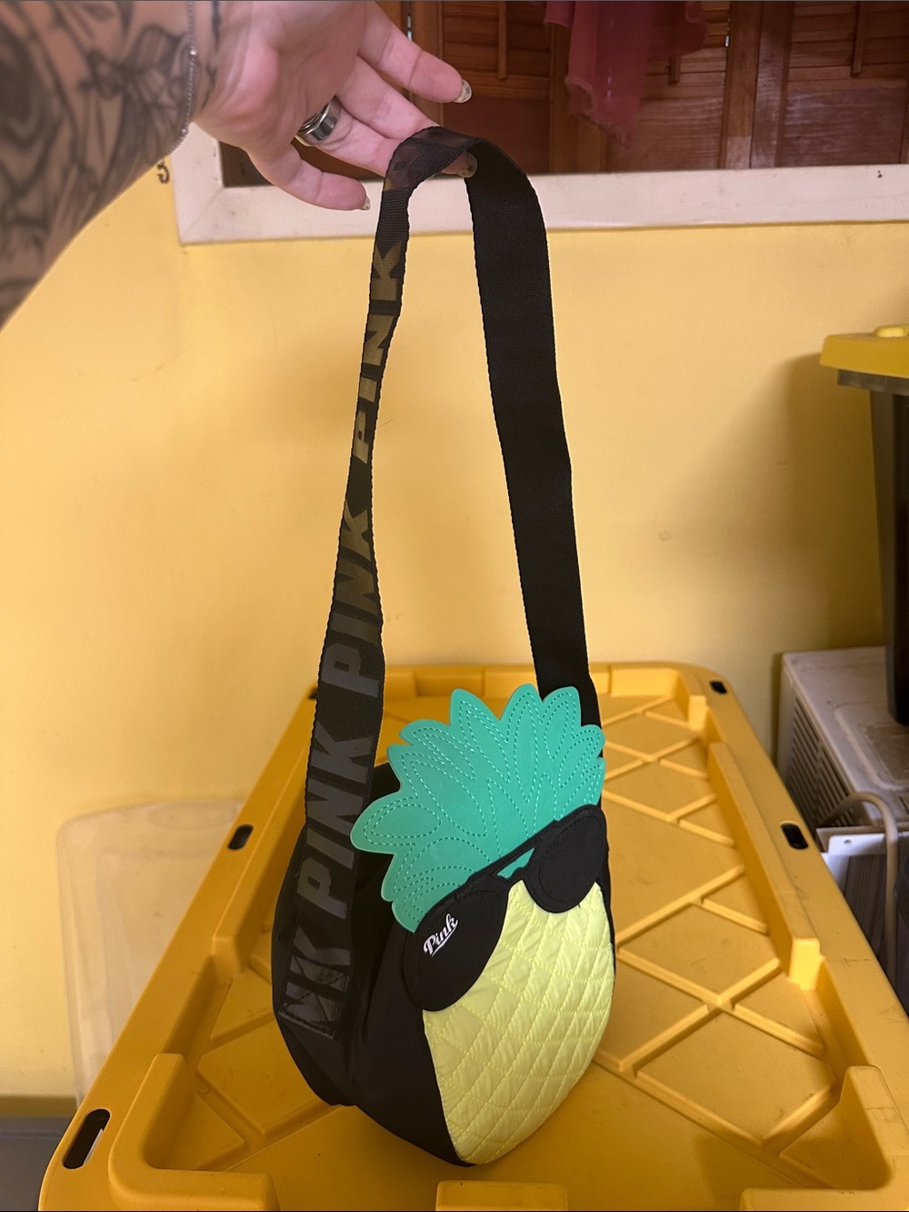 Pineapple Crossbody Bag with Sunglasses Accent - Yellow & Green